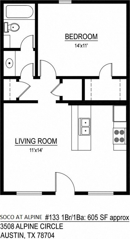 1 bedroom 1 bathroom 1-103 floor plan